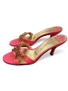 Pink Hollywould Kitten Heels Slide with Gold Chain Accent